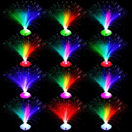 Retisee 12 Pcs Fiber Optic Lamp Multicolored Centerpiece Optic Lights Battery Powered with Cone Base Illuminated Crystals for Room Wedding Holiday Independence Day Tables Disco Party
