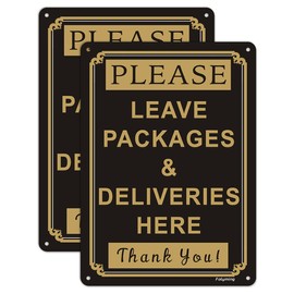 2 Pack Please Leave Deliveries and Packages Here Thank You Signs, 10x 7 Inches Package Delivery Sign, Metal Reflective Sturdy Rust Aluminum Waterproof