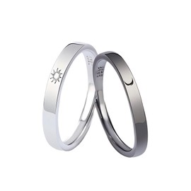 Matching Rings for Couples 925 Silver Love Heart Promise Rings Adjustable Sun and Moon Ring Engagement Wedding Ring Set for Him and Her Valentines Day Gifts (Silver+Black)