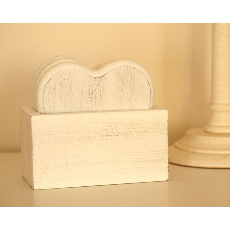 Shabby Chic Style Cream Wooden Coaster Set Hearts Design -