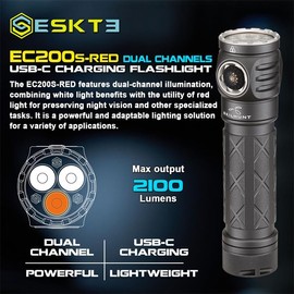 SKILHUNT EC200S-RED 1400 lumens White and Red Beam USB-C Rechargeable Powerful EDC Flashlight - Lightweight, Compact Mini Pocket Light Camping Hiking Running Waterproof Outdoor (High CRI 4500K, Grey)