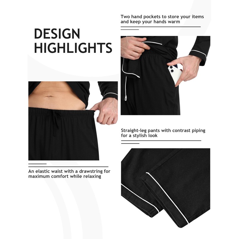 MoFiz Long Sleeve Cotton Pajamas Set for Men Comfy Button