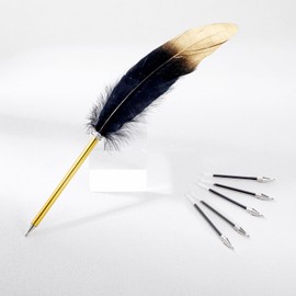 Yuunheg Vintage Feather Allpoint Pen with 5 Replacement Refills,Refined Quill Pen for Writing Signatures, Letter, Journaling, or Calligraphy-Inspired Projects(Black)