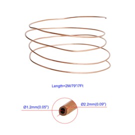 Aopin Refrigerator Refrigeration Tubing Soft Coil Tube Red Copper ID 1.2mm / 1/20" x OD 2.2mm / 1/10" Hollow Copper Tubing - 2m / 6.56 Ft / 79 In Length For Refrigeration Tube, Cooling Systems