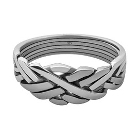Anatolian design 6 band 925 sterling silver turkish Puzzle ring, interlocking Knott Challenge fun ring gift for him her mother father Silver (12)
