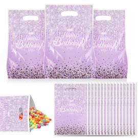 Jeffdad 30Pcs Glitter Diamonds Birthday Party Favor Bags, Cute Birthday Party Candy Bags Cookie Bags for Girls Women Birthday Party Decorations Supplies (Purple)
