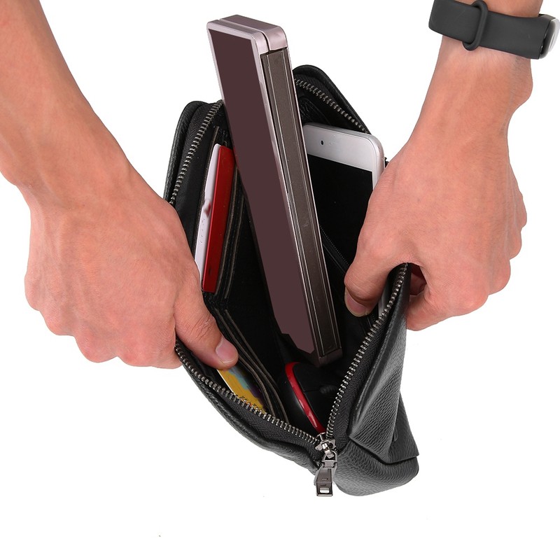 Fipilock FL-V1 Men Zipper Leather Wallet Smart Fingerprint Security Anti