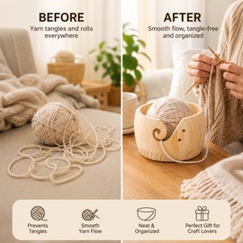 Wooden Yarn Bowl for Knitting & Crochet – Round Yarn Organizer Holder for Smooth Feeding & Home Craft Storage