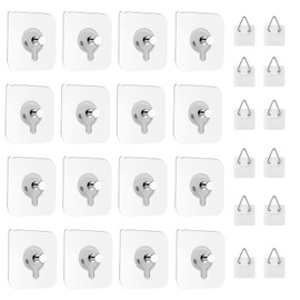 40 Stück Bilderhaken Selbstklebend Bildaufhänger Selbstklebend Transparent Bilder Klebehaken Bildaufhängung Ohne Bohren für Bild Poster Foto Gemälde (2 Stile)