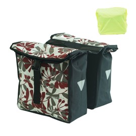 Vincita New Top Load Double Pannier Water Resistant Cycling Side Bags - 12 L with Rain Cover, Large, Carrying Handle, Reflective Spots - Bike Rack Carrier Saddle Bag - Bicycle Accessories (RED LEAF)