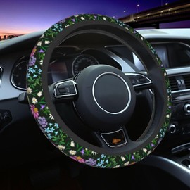 Floral Sage Green Daisy Steering Wheel Cover for Women Men Girls, Universal 15 Inch Anti Slip Steering Wheel Protector Car Accessories Interior for Auto Truck SUV