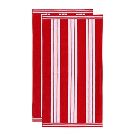 Superior Oversized Cotton Beach Towel Set of 2, Absorbent Towels for Bathroom, Beach, Pool, Swim, Adults, Kids, Vacation, Travel, Bath Sheet, Quick Dry Basics, Trip Essentials, Striped Decor, Red