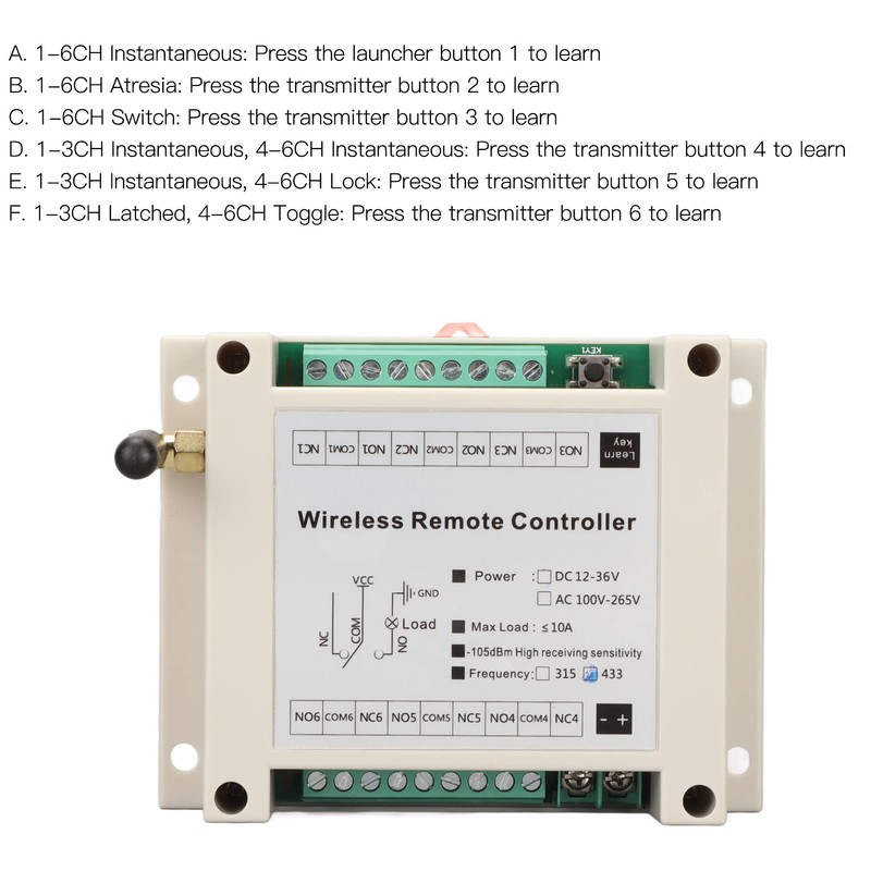 Elprico DC12V 6CH 433MHz RF Radio Relay Remote Control LED