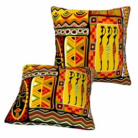 Orythyra African Elements 18 x 18 Pillow Covers Culture Face History Indigenous Aboriginal Set of 2 Pillow Cases Protectors with Zipper Square Decorative for Home Couch Sofa Bed Car Office