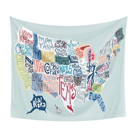 COSPLAY STUDIO Art Silhouette Of The Map Of USA Tapestry Wall Hanging With Hand-Written Names Of States Tapestries for Bedroom College Dorm Home Decor Multi Color