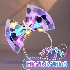 JONKY Light Up Hair Bow Headband Glowing Starfish Hair Band Costume Hair Accessories for Women (White, one size)