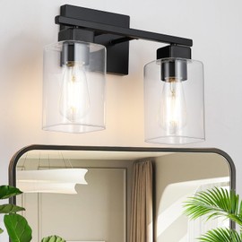 Yuniexuber Yuniexuber Matte Black 2-Light Bathroom Light Fixtures,Bathroom Vanity Light Over Mirror with Square Clear Glass Shade,Modern Farmhouse Wall Sconces Lighting for Bedroom Living Room Foyer Cabinet