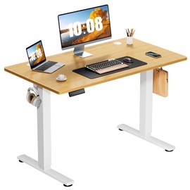 Sweetcrispy Electric Standing Desk Adjustable Height, 40x24 Inch Sit Stand Up Home Office Desks Computer Workstation PC Work Table with 3 Memory Preset Splice Wood Board Metal Frame, Oak