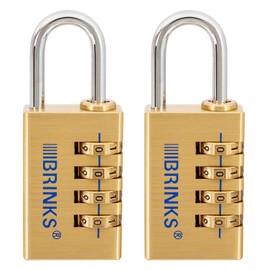 BRINKS - 30mm Solid Brass 4-Dial Resettable Padlock - Chrome Plated with Hardened Steel Shackle, 2 Pack