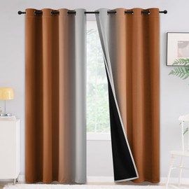 Yakamok 100% Blackout Burnt Orange Curtains for Bedroom,Ombre Room Darkening Curtain for Living Room Grommet Window Curtains 84 inches Long,Thermal Insulated & Drapes,2 Panels,52x84 inch