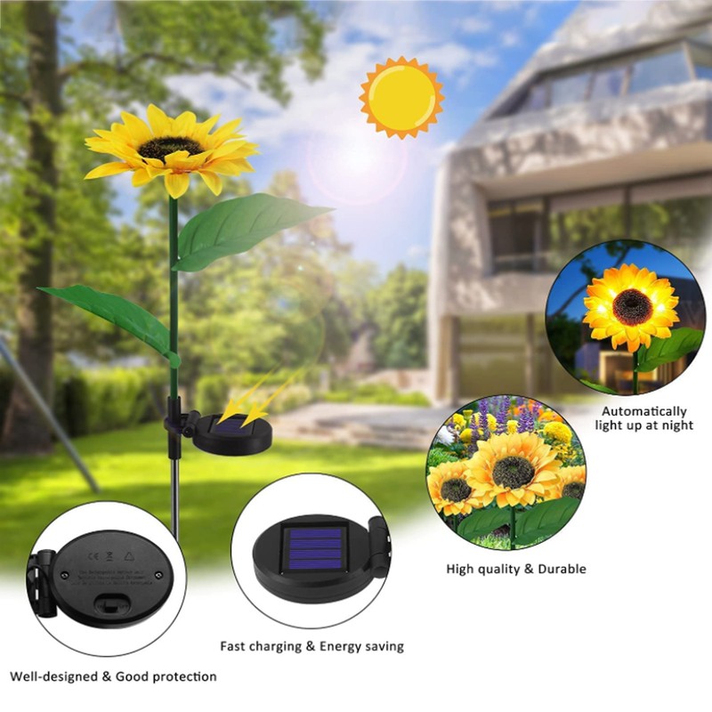 2Pcs Sunflower Solar Lights IP65 Waterproof Low Power Consumption LED