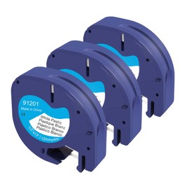 3 x Molabel Label Tape Compatible with Dymo Letratag S0721660 91201.12 mm x 4 m Black on White Plastic Letratag Tape for LT-100H LT110T LT-100T Label Printers Black On White