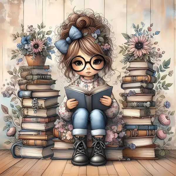 Girl Cross Stitch Kits for Adults Beginner,Book Flower Counted Cross