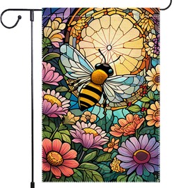 Bee Garden Flag Glass Style Garden Flags 12x18 Inch Double Sided Burlap Small Seasonal Wildflowers Patio Home Yard Lawn Spring Summer Decor