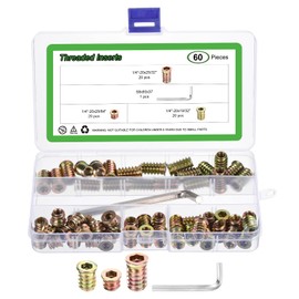 sourcing map 60Pcs 3 Sizes Threaded Inserts Nuts, Zinc Alloy Hex Socket Drive Screw-in Nut Threaded Inserts with 1Pcs Hex Wrench, Wood Inserts Bolt Assortment Kit for Wood Furniture