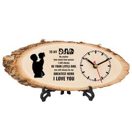 Tulolvae Gifts for Dad, Log Clock Birthday Presents for Daddy, Christmas Fathers Day Funny Valentines Gift for Best Dad from Daughter, Wall Home Office Clock Gifts for Men 12x4 Inch