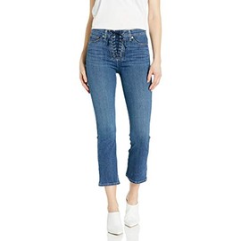 Hudson Jeans Women's Bullocks High Rise Lace Up Crop Boot 5 Pocket Jean, Stone Cold, 30