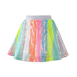 WELAKEN Sequin Skirt for Girls Kids Elastic Waist A-Line Sparlky Mini Skirt with Lining Rainbow