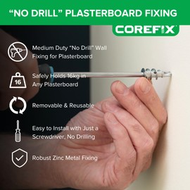 Corefix Twist Metal Plasterboard Fixing Pack of 8 Self-Drill Fixings with Screws for Tight Grip and Strong Hold. Easy to Install with NO Drill Required Suitable for All Plasterboard Types.