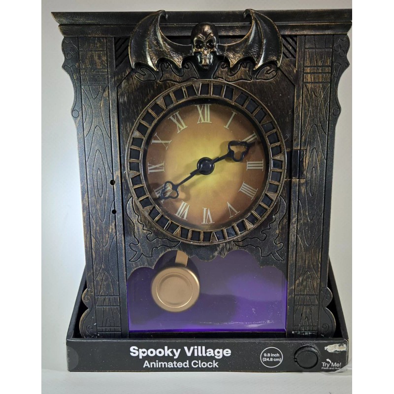 Spooky Village Animated Clock With Sound Motion Activated