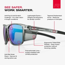 Riley Navigator X Premium Safety Glasses for Work – Anti-Fog, Scratch-Resistant Protective Work, Sports & Cycling Glasses - UV400 Safety Sunglasses Men & Women Suitable Eyewear - Emerald Revo Lens