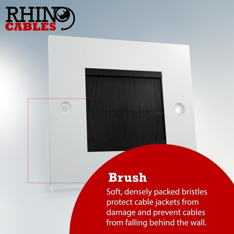 rhinocables Single Gang White Brush Plate Faceplate for Wall-Mounted Installation