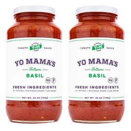 Yo Mama's Foods Keto Tomato Basil Pasta Sauce - Pack of (2) - No Sugar Added, Low Carb, Low Sodium, Vegan, Gluten Free, Paleo Friendly, and Made with Whole, Non-GMO Tomatoes