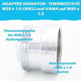 BLUMKRAFT Metal Adapter for Radiator M28 x1.0 - M30x1.5 Compatible with Vama, Orkli Thermostatic Valve M28-M30 M28F-M30M