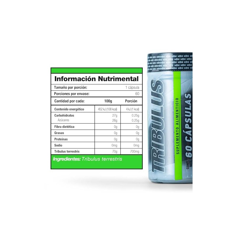 Tribulus Terrestris, Mdn Sports, 60 capsulas, Precursor Testosterona