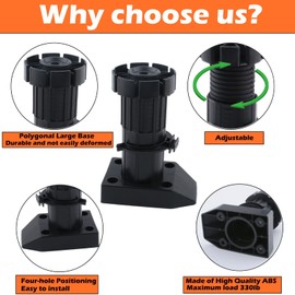 MRKTAO Adjustable Furniture Legs,4-Pack Adjustable Furniture Feet,Upgraded and Improved Thickened Type,Sturdy and Durable,with Flexible Height Adjustment,Suitable for Couch Dresser Cabinet(Black)