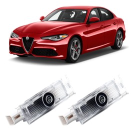 TFSOTLY Never Fade Alfa Romeo Door Light Logo, Projection Ghost Shadow Welcome Puddle Light Compatible with Stelvio Mito Giulietta Giulia 147 159 Accessories (Red)