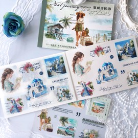 20 Sheets Scrapbooking Stickers Landscape Scrapbook Sticker Accessory Set for Journaling, Diary, Scrapbooking, Photo Album, Bullet Journal Accessories (Travel to Hawaii, Greece)