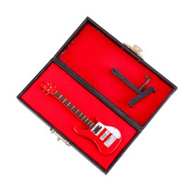 Dselvgvu Wooden Miniature Electric Bass Guitar with Stand and Case Mini Musical Instrument Electric Bass Guitar Replica Collectible Figurines Model Home Decoration Display Ornament (3.94"x1.18"x0.24")