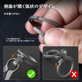 TIMULTI Men's Titanium Key Chain, Lightweight, Double Ring, Side Pushing Design, Gray