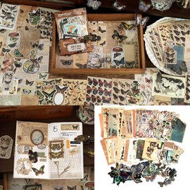 200PCS Vintage Scrapbooking Supplies Pack for Junk Journal Bullet Journals Planners Decoupage Paper Scrapbook Stickers Aesthetic Cottagecore Collage Craft Album (Butterflies)
