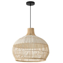 Teru Ji Kaikang Rattan Pendant Light Fixture,15.74" White Hand-Woven Faux Rattan Bamboo Boho Hanging Lamp,for Dining Living Bedroom Kitchen Farmhouse
