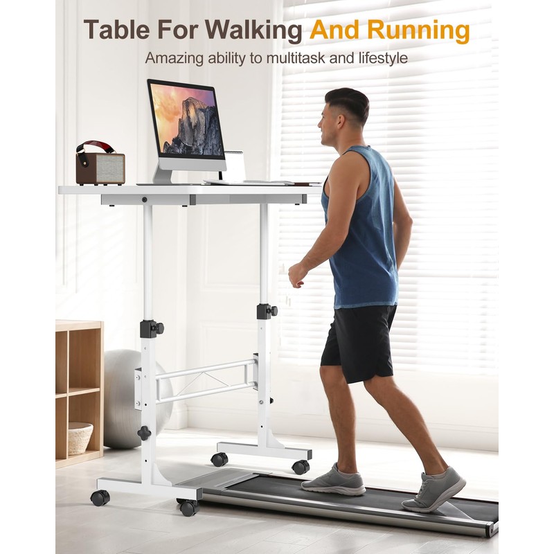 Small Standing Desk Adjustable Height, Mobile Stand Up Desk with