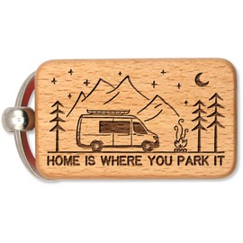 dekloaser24 Keyring Home Is Where You Park It Bus VanLife Camping Caravan Made of Beech Wood with Motorhome and Trees - Ideal Accessory for Campers, Bester Papa der Galaxis