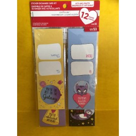 Creatology Valentine's Day Sticker Exchange Card Kit 12 Cards Cat Otter Space Creatology