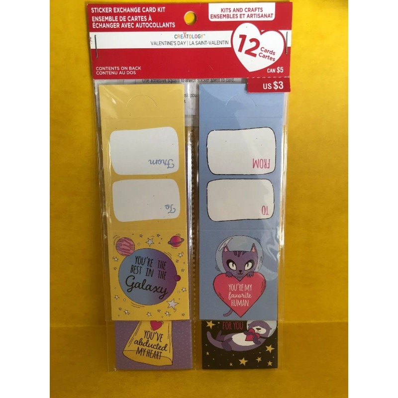 Creatology Valentine's Day Sticker Exchange Card Kit 12 Cards Cat